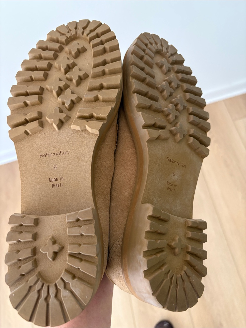 Reformation Agathea Suede Lug Sole Penny Loafers Beige Sand Women’s Size 8 - Picture 6 of 6
